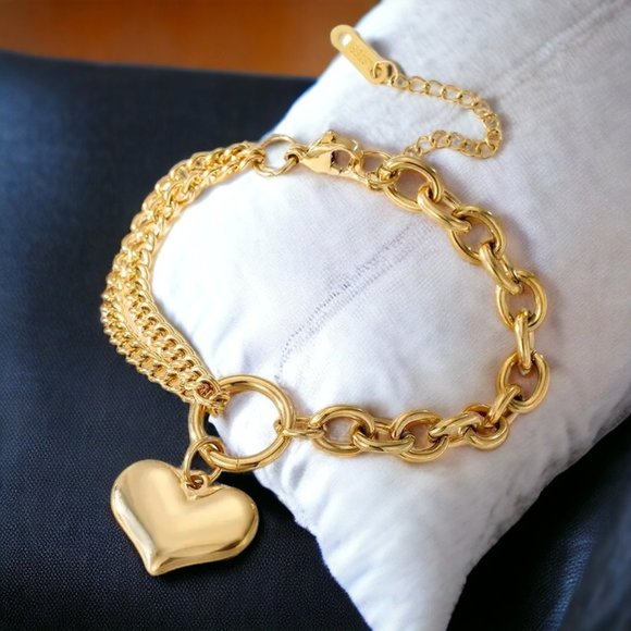 NKLTD Jewelry - 🆕️ 18K Gold Plated Stainless Steel Double-Layered Bracelet With Heart💖 Pendant